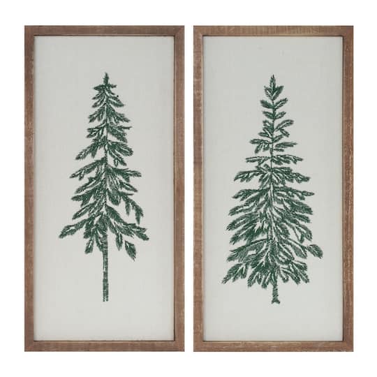 Melrose 18" x 9" Embroidered Pine Tree Wall Art Set